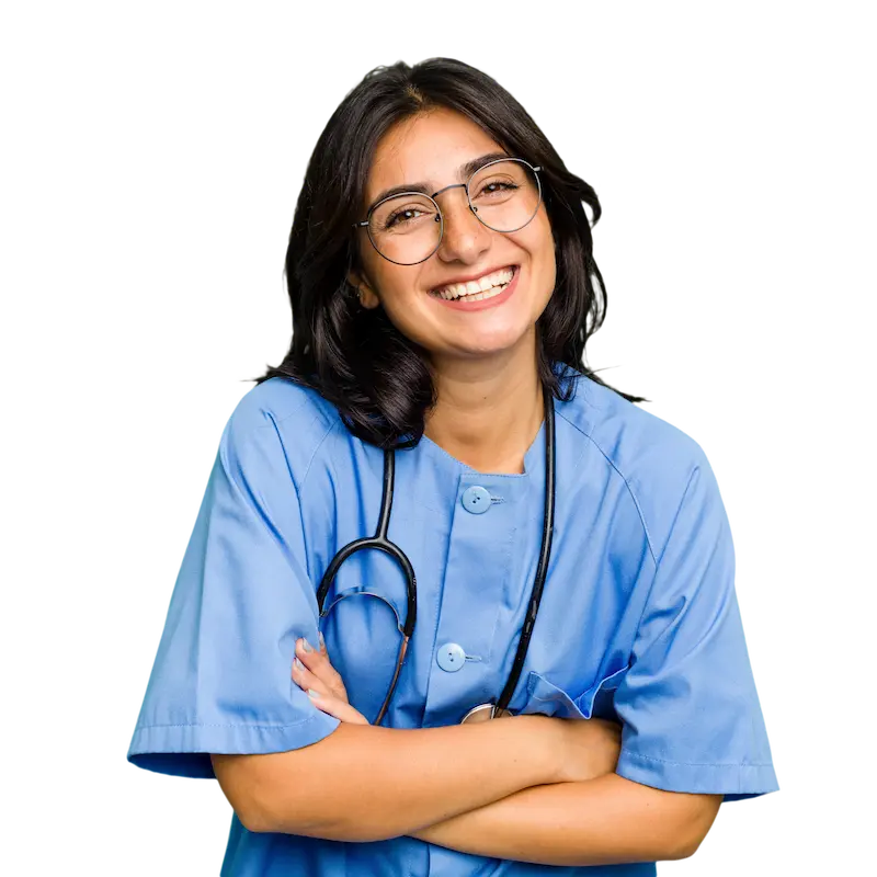 Young nurse Indian woman isolated laughing and having fun.